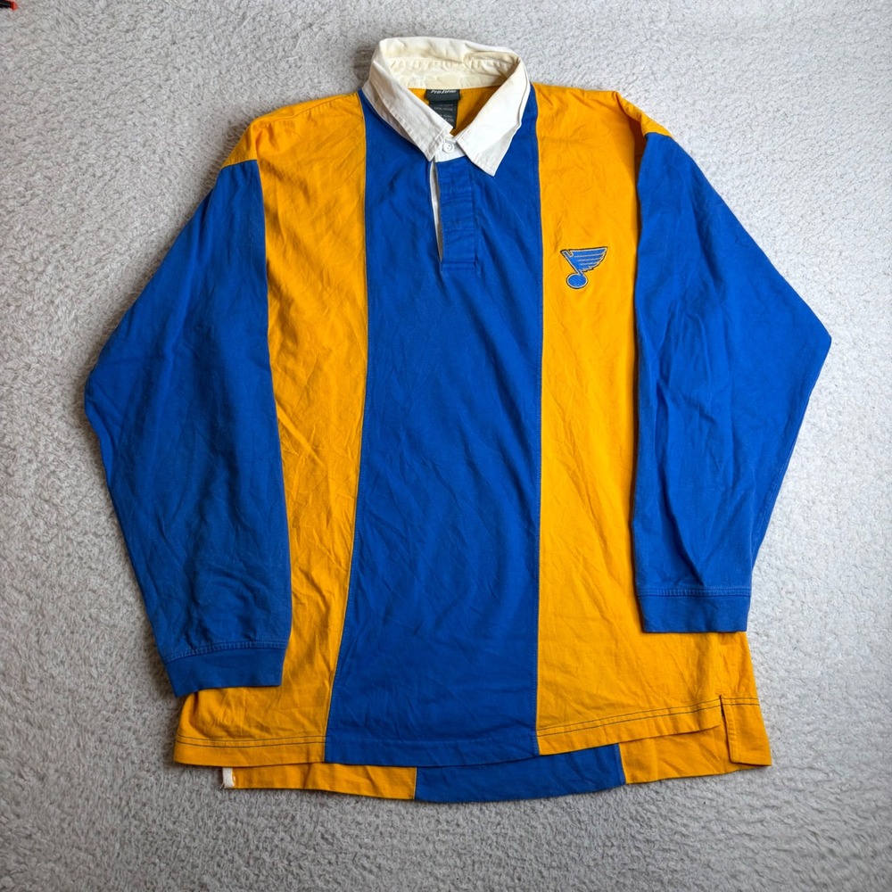 Vintage St Louis Blues Pro Edge Rugby Shirt Blue Yellow Large NHL Hockey